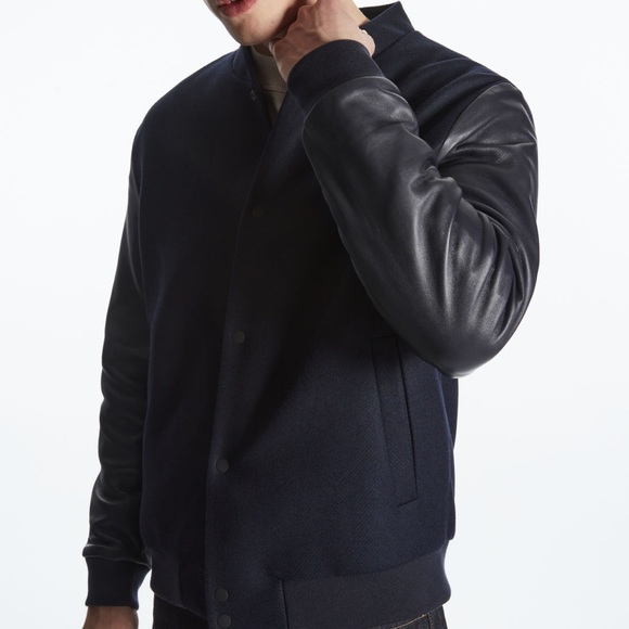 COS Leather Sleeve Wool Bomber Jacket - Picture 5 of 7